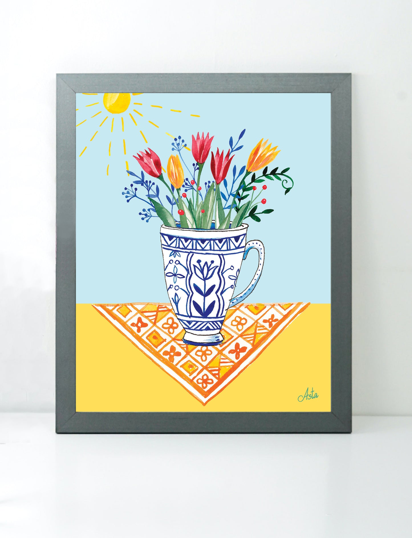 Tulips in a mug art print