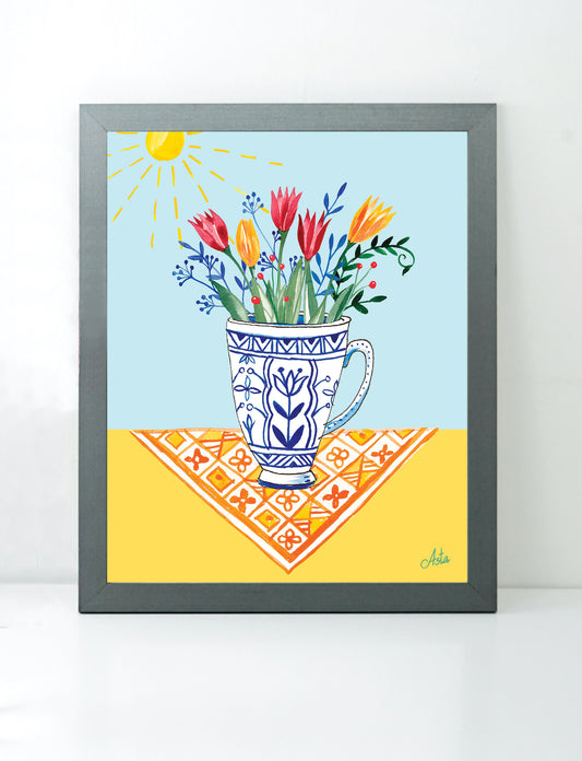 Tulips in a mug art print