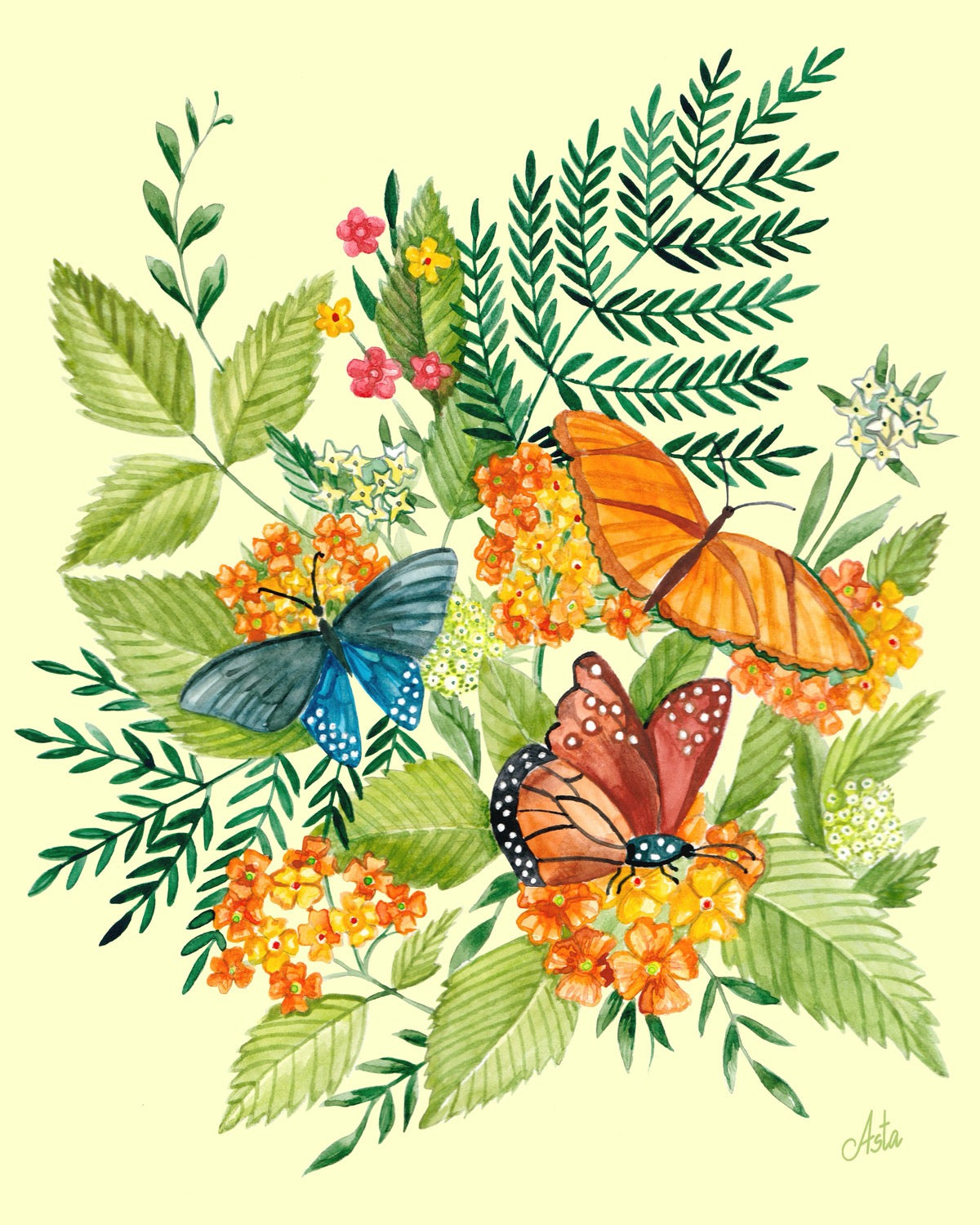 Butterflies with Summer Flowers art print