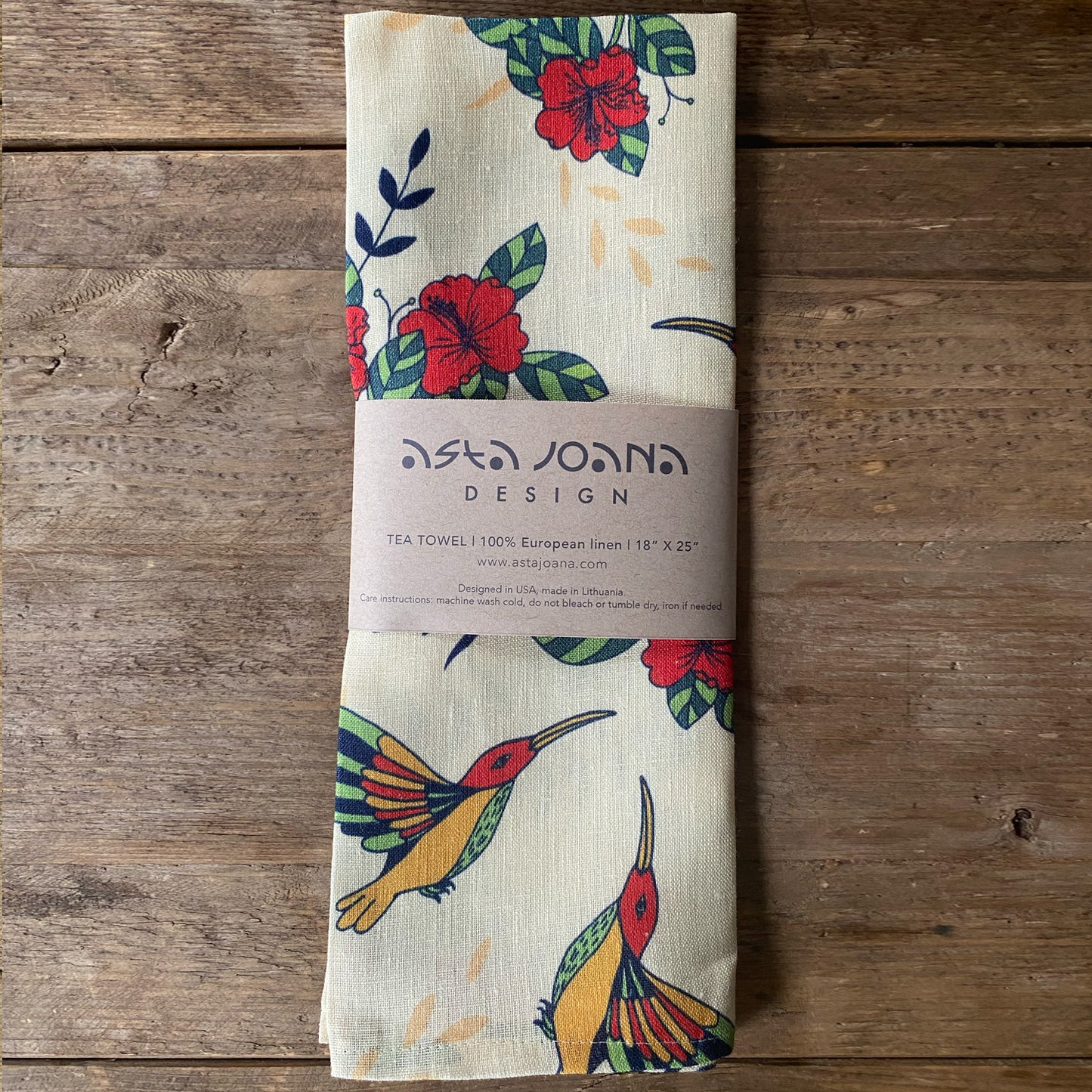 Hummingbird garden linen tea towel