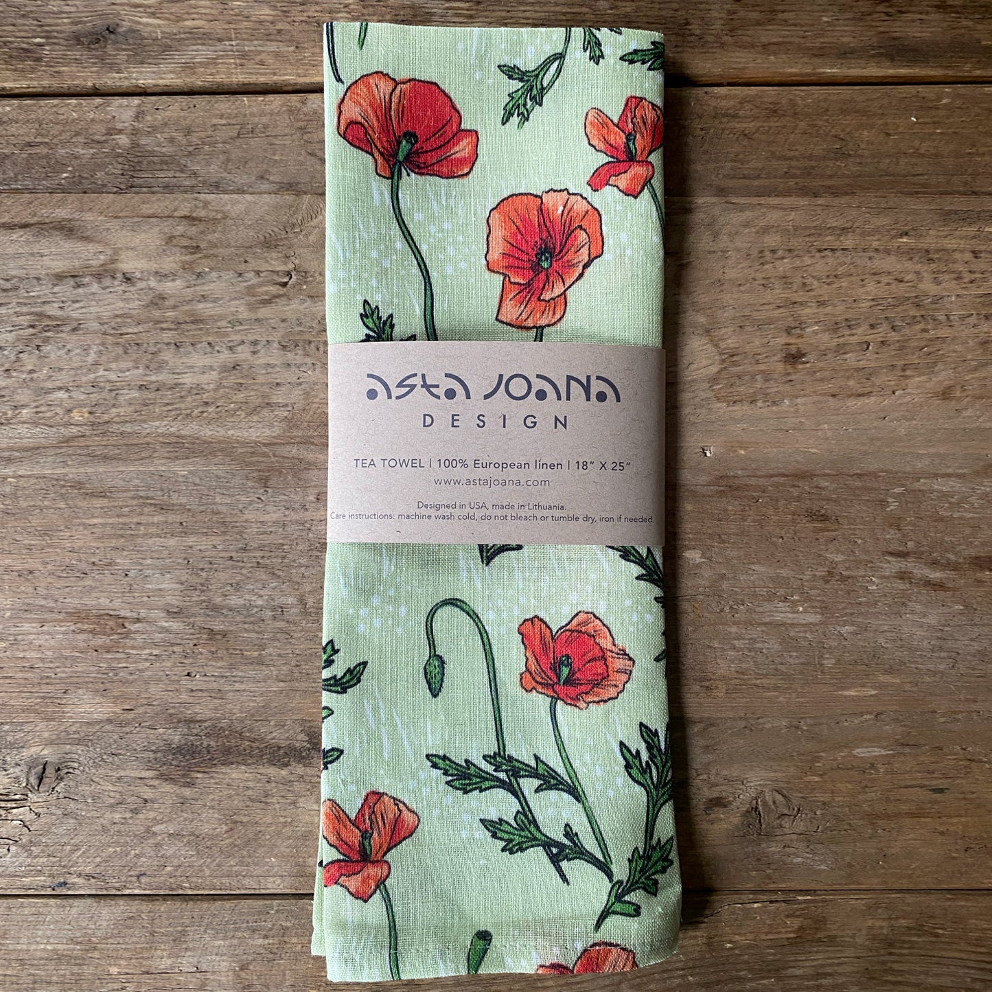 Wild poppies linen tea towel
