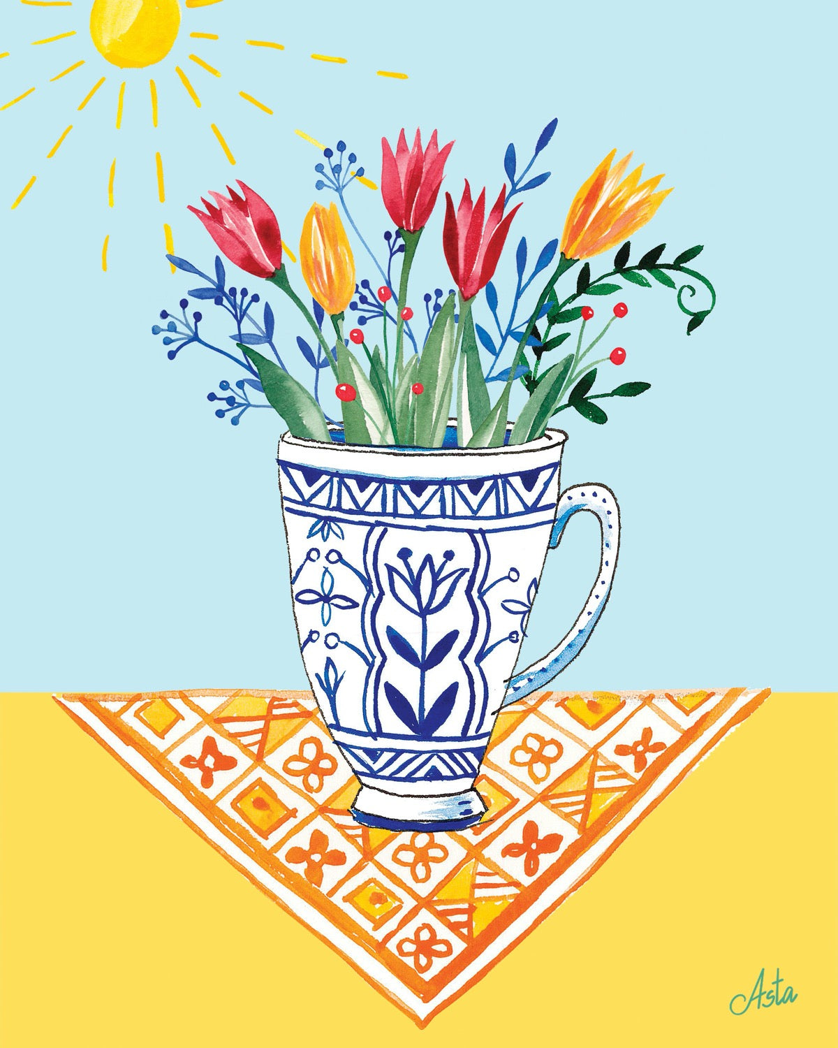 Tulips in a mug art print