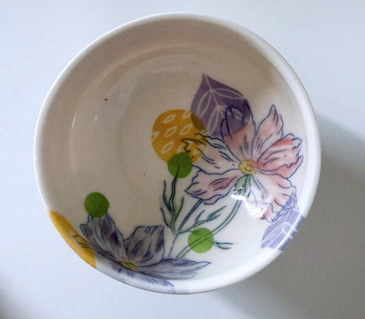 Individual bowl with cosmos flowers