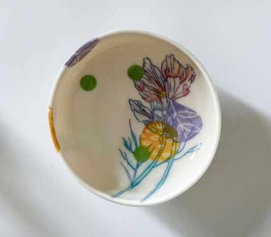 Individual bowl with cosmos flowers