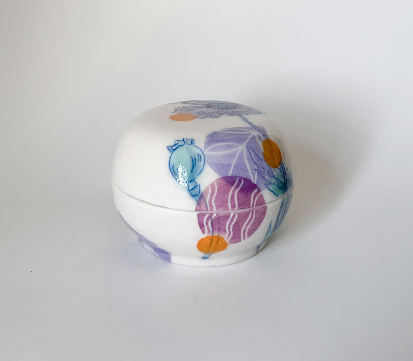 Lidded jar with poppies