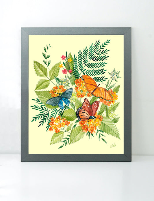 Butterflies with Summer Flowers art print