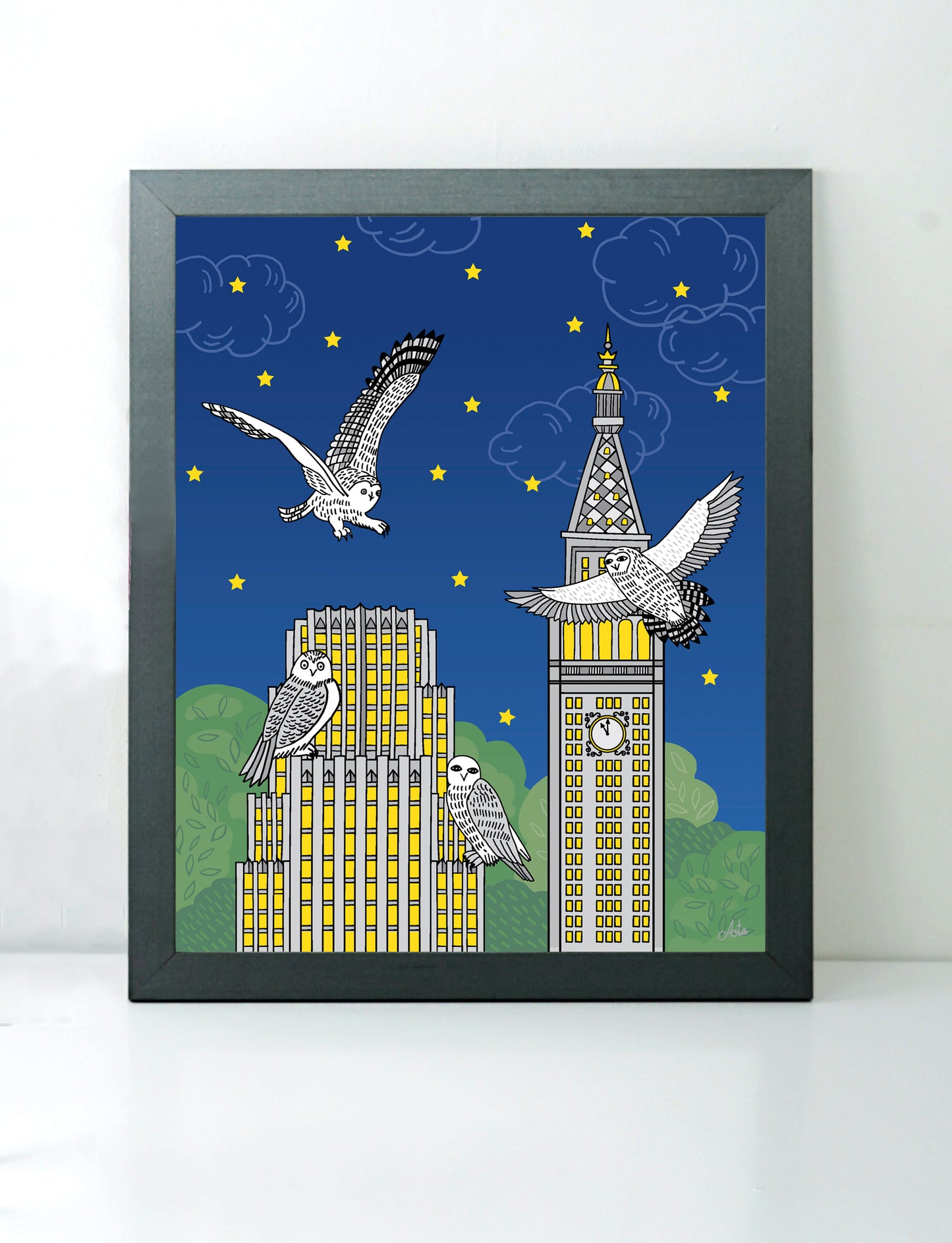 Cityscape With Owls art print
