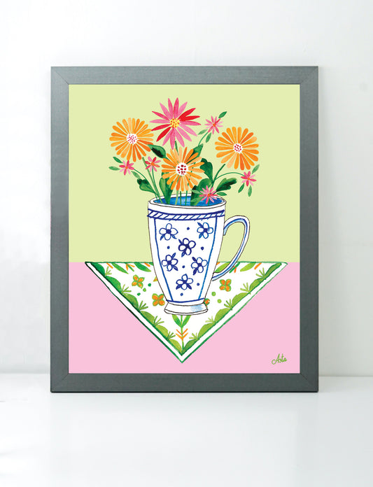 Orange Flowers in a mug art print