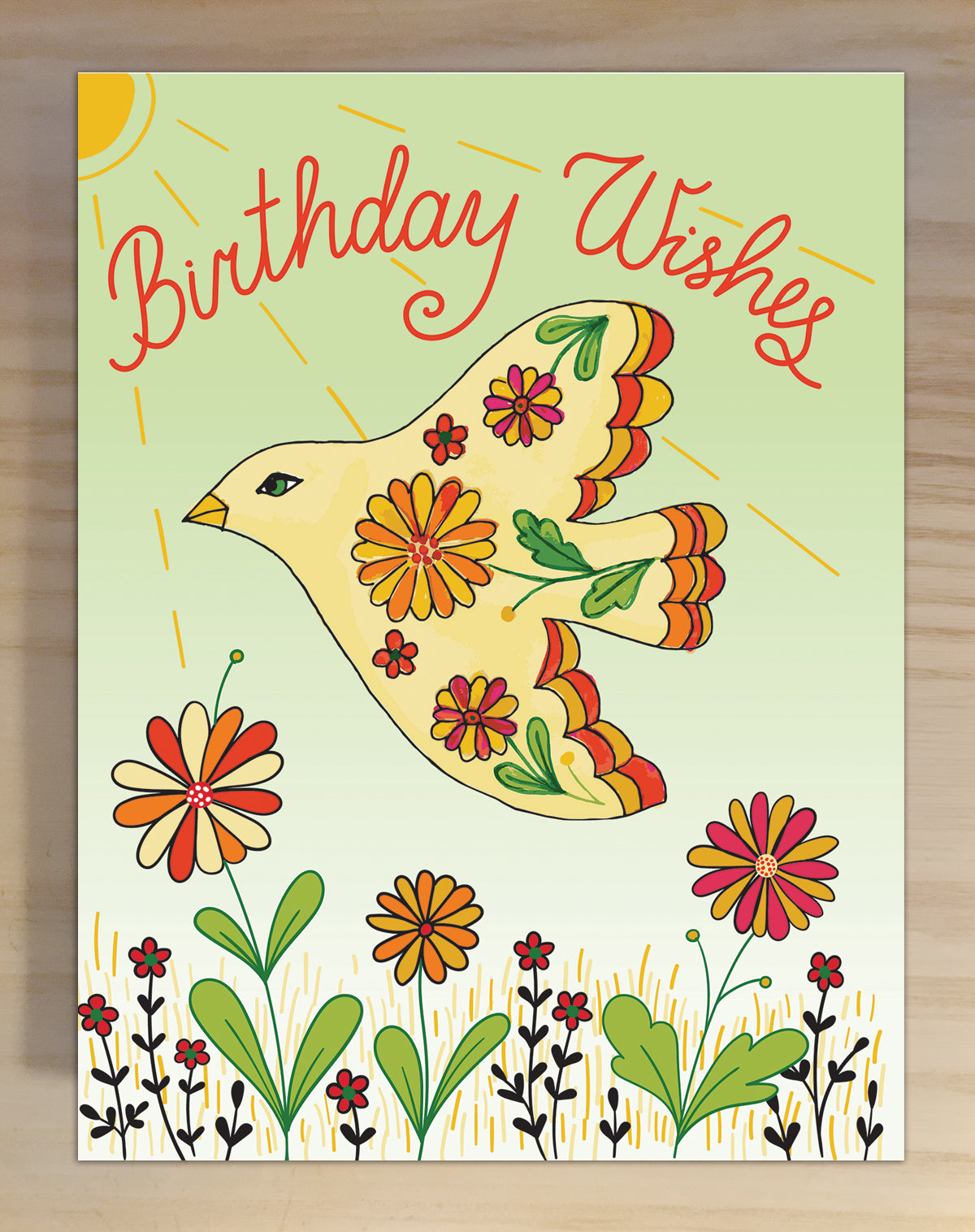 Yellow bird birthday greeting card