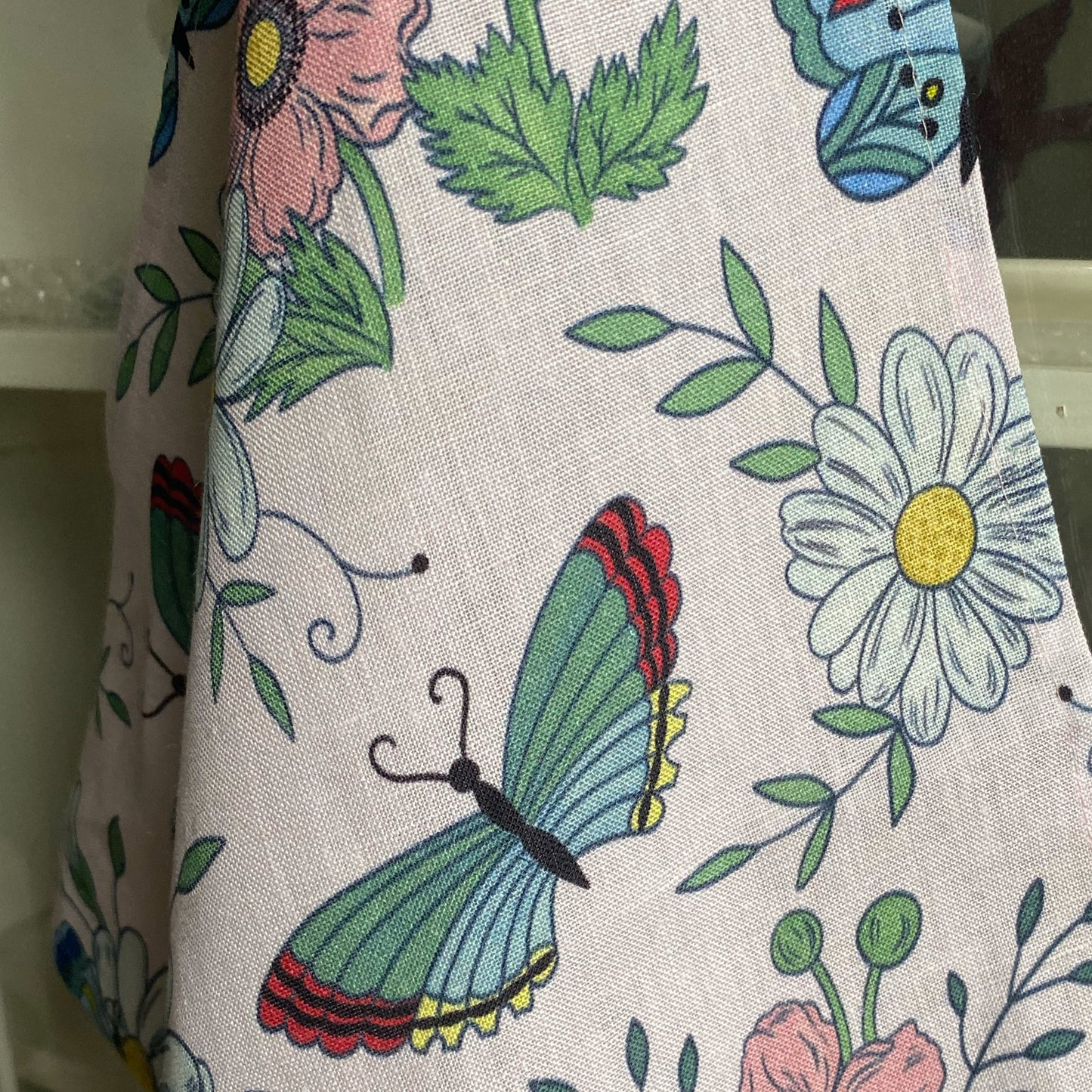 Butterfly garden linen tea towel