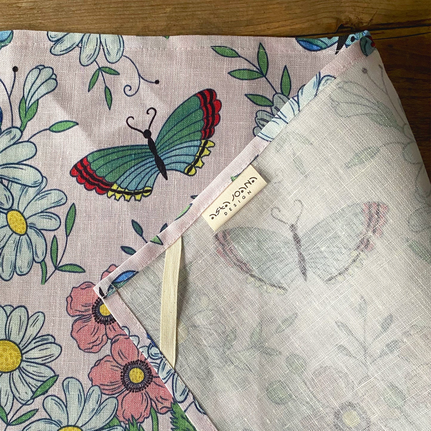 Butterfly garden linen tea towel