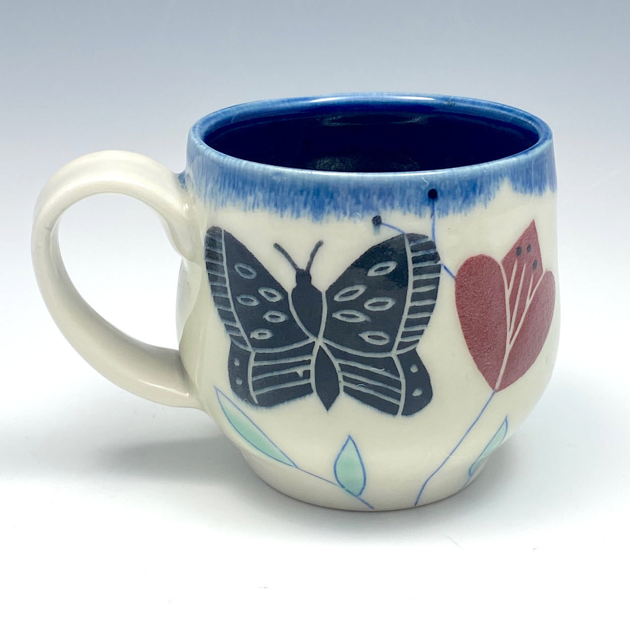 Handmade Butterfly Coffee Mug - Unique Ceramic Mug with Blue