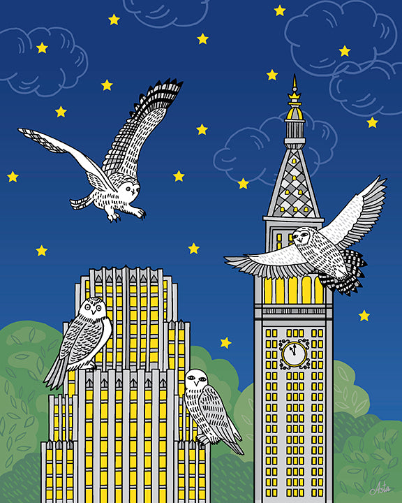 Cityscape With Owls art print